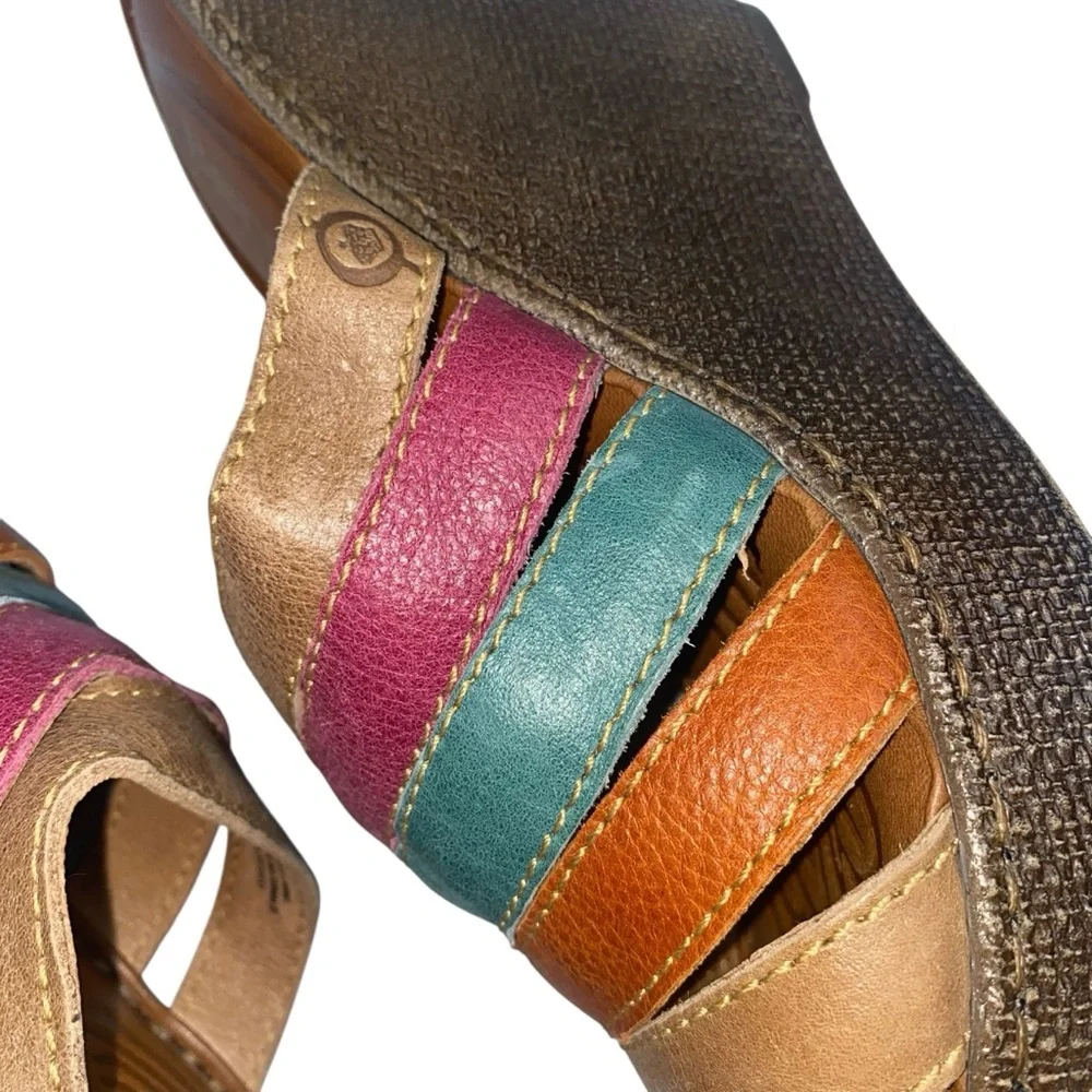Born Lumi Multicolor Strappy Wedge Sandals Leather Size 9 Boho Colorful Bold NEW